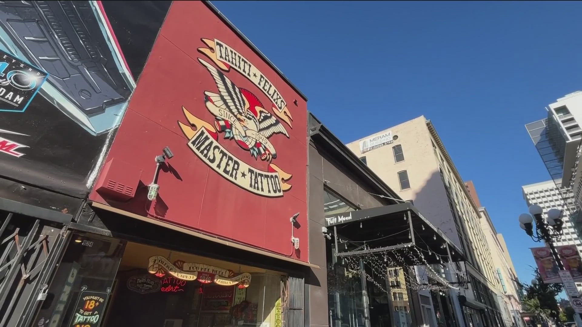 Tahiti Felix's Master Tattoo Parlor opened in 1949 when KFMB TV first went on air.